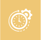 Clock and gear icon on yellow background.