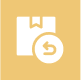 Package return icon on a yellow background.