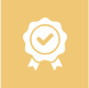 Award icon with checkmark on yellow background.